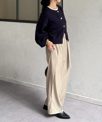 微妙色調腰帶褶皺西裝褲