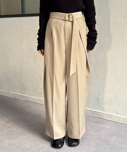 微妙色調腰帶褶皺西裝褲