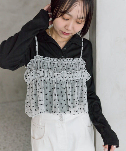 花卉網紗吊帶上衣