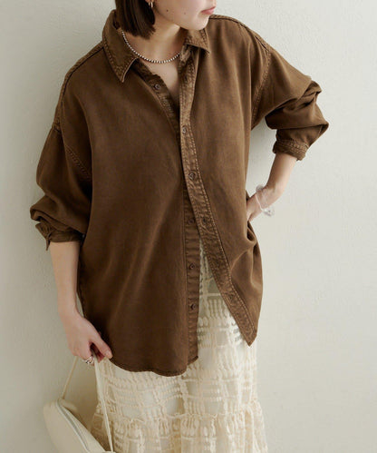 【可搭配套裝穿著◎】刺繡天絲柔軟寬鬆襯衫
