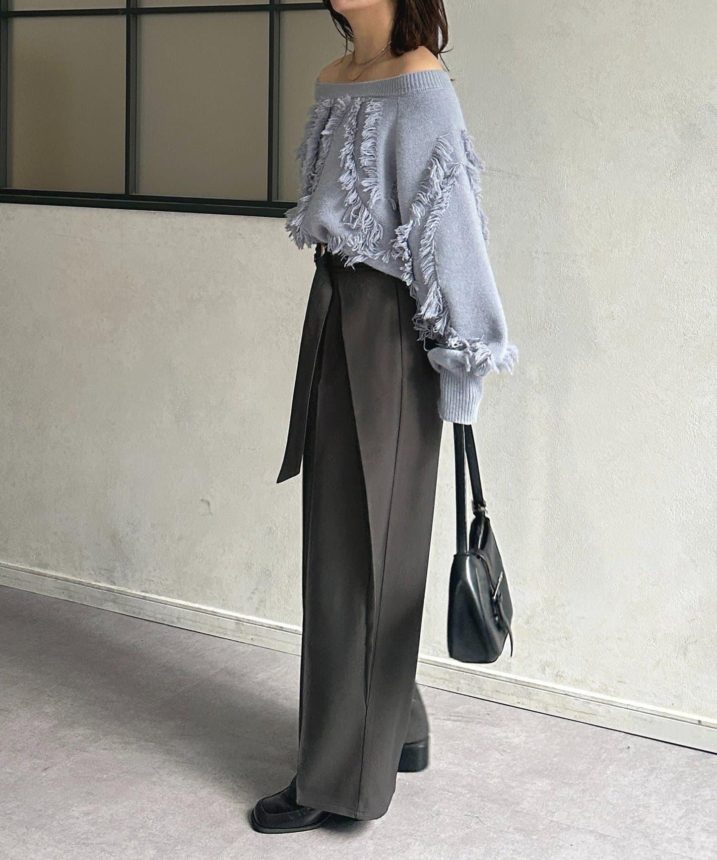 微妙色調腰帶褶皺西裝褲