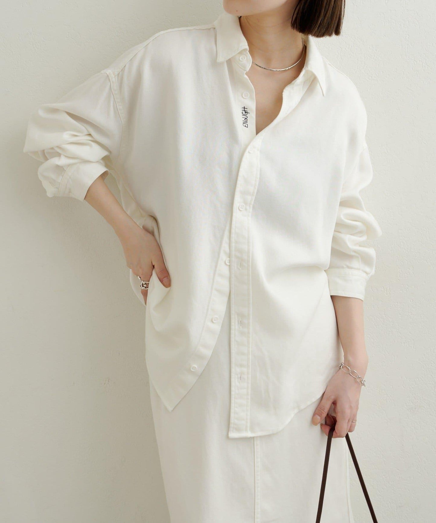 【可搭配套裝穿著◎】刺繡天絲柔軟寬鬆襯衫