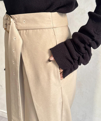 微妙色調腰帶褶皺西裝褲