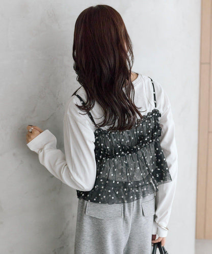 花卉網紗吊帶上衣