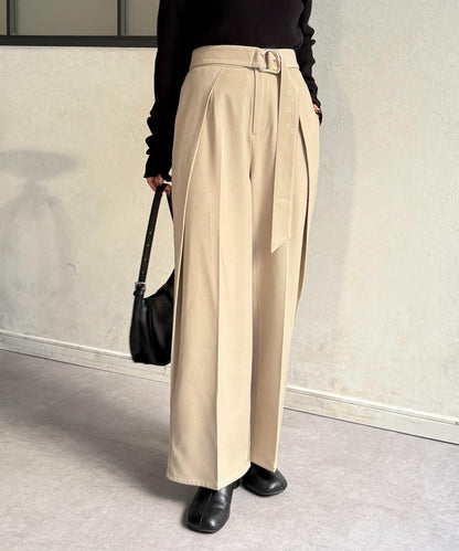 微妙色調腰帶褶皺西裝褲