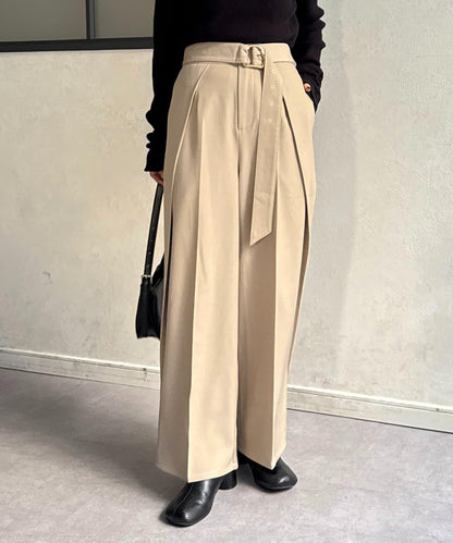 微妙色調腰帶褶皺西裝褲