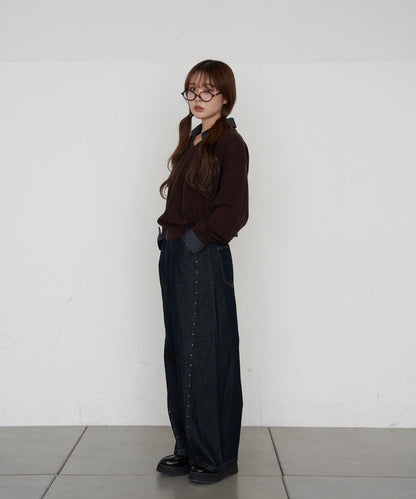 帶領V領刺繡針織衫