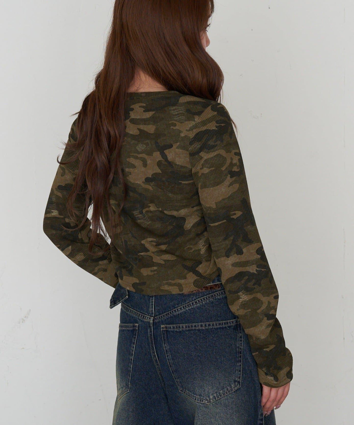 迷彩華夫格亨利領T恤