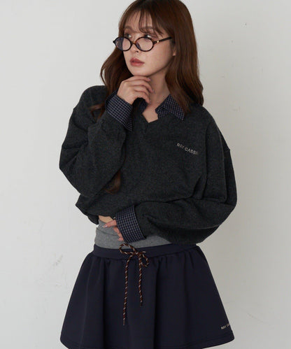 帶領V領刺繡針織衫