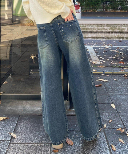 鉚釘裝飾寬鬆牛仔褲