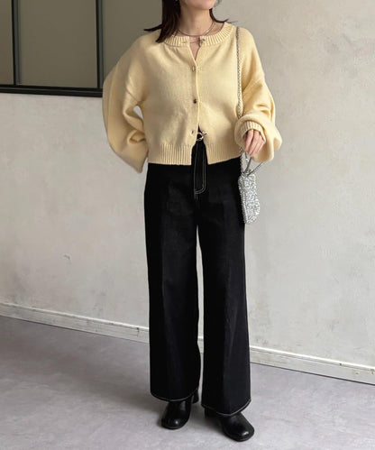 微妙色調紐扣短款開衫