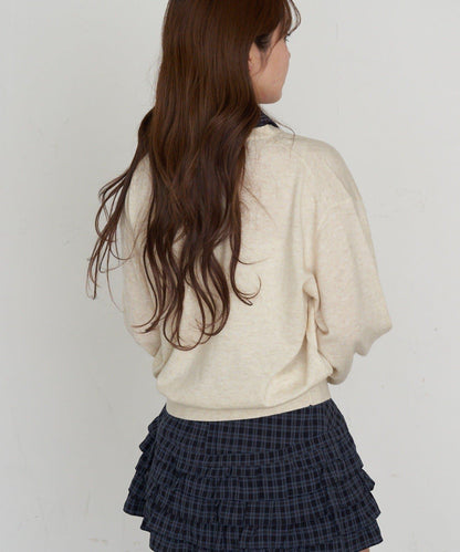 帶領V領刺繡針織衫