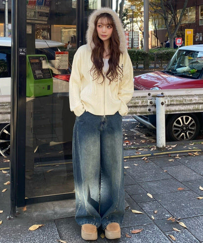 鉚釘裝飾寬鬆牛仔褲