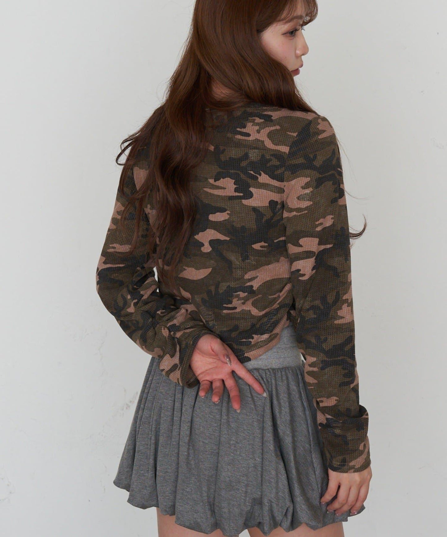 迷彩華夫格亨利領T恤