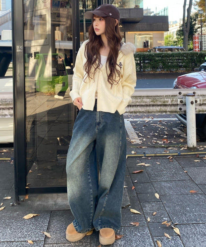 鉚釘裝飾寬鬆牛仔褲