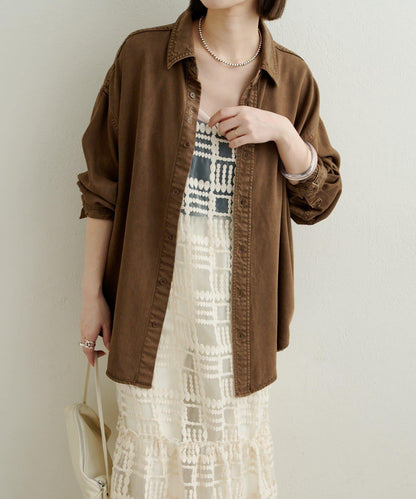 【可搭配套裝穿著◎】刺繡天絲柔軟寬鬆襯衫