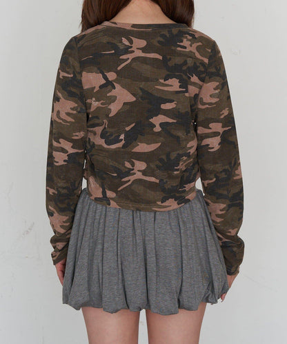 迷彩華夫格亨利領T恤