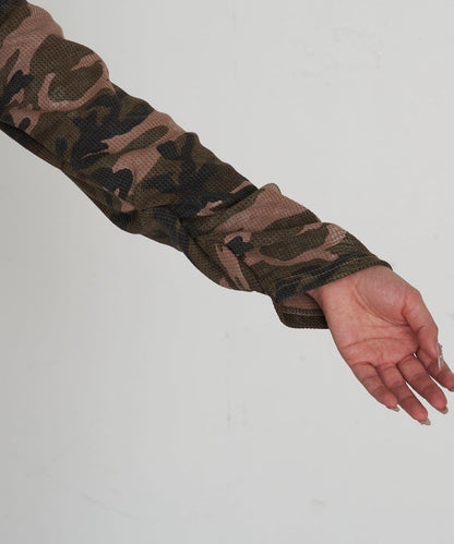 迷彩華夫格亨利領T恤