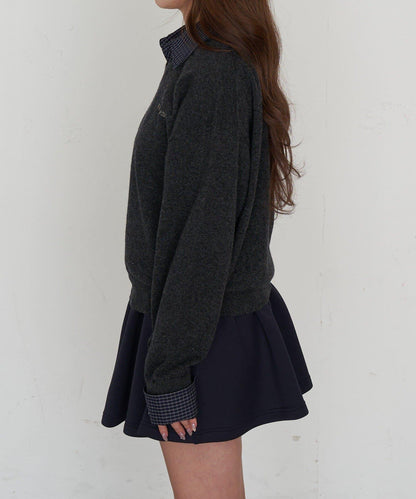 帶領V領刺繡針織衫