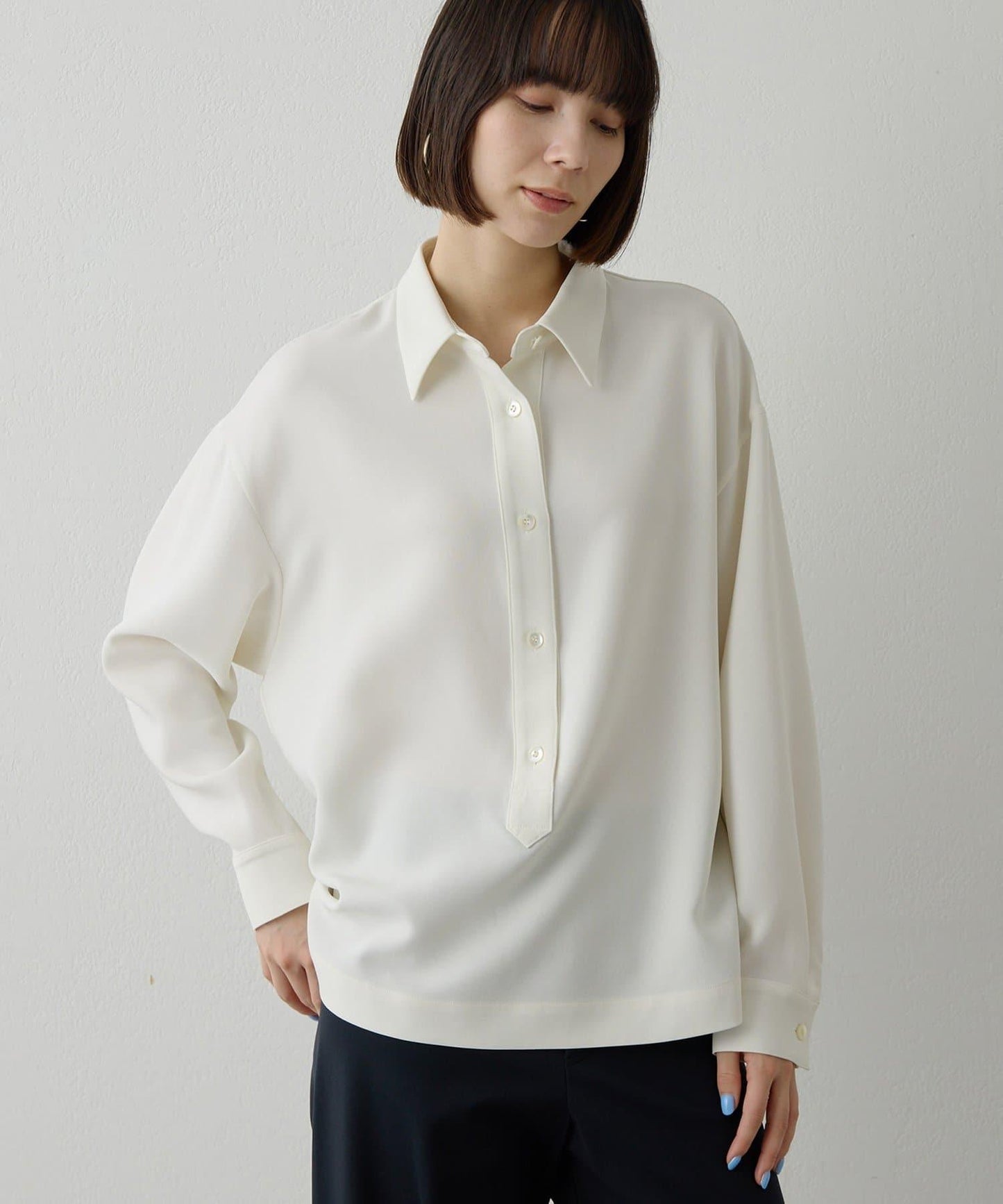 雙層斜紋V領套頭衫