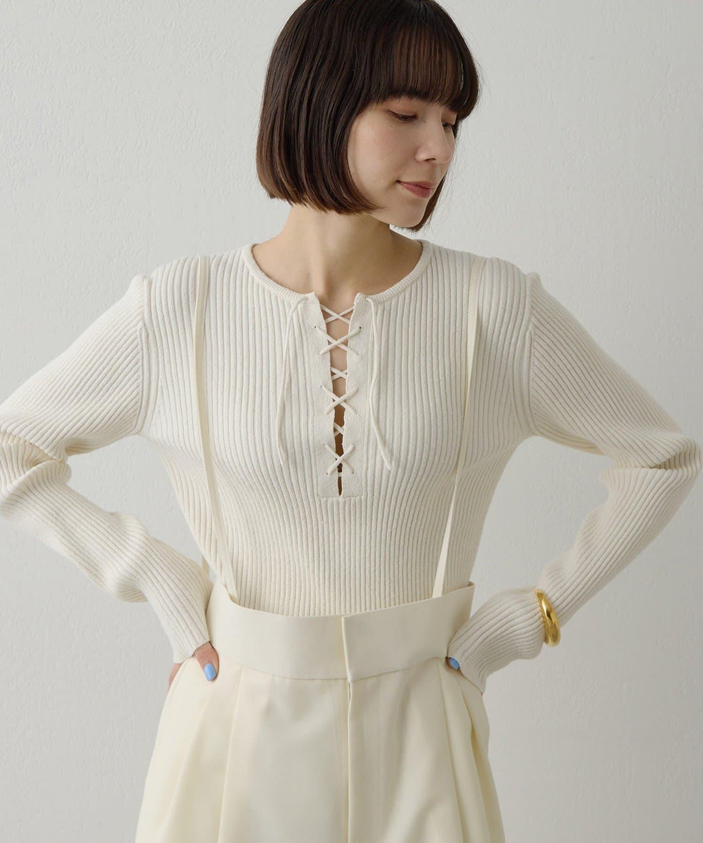 RAW SILK蕾絲繫帶套頭衫