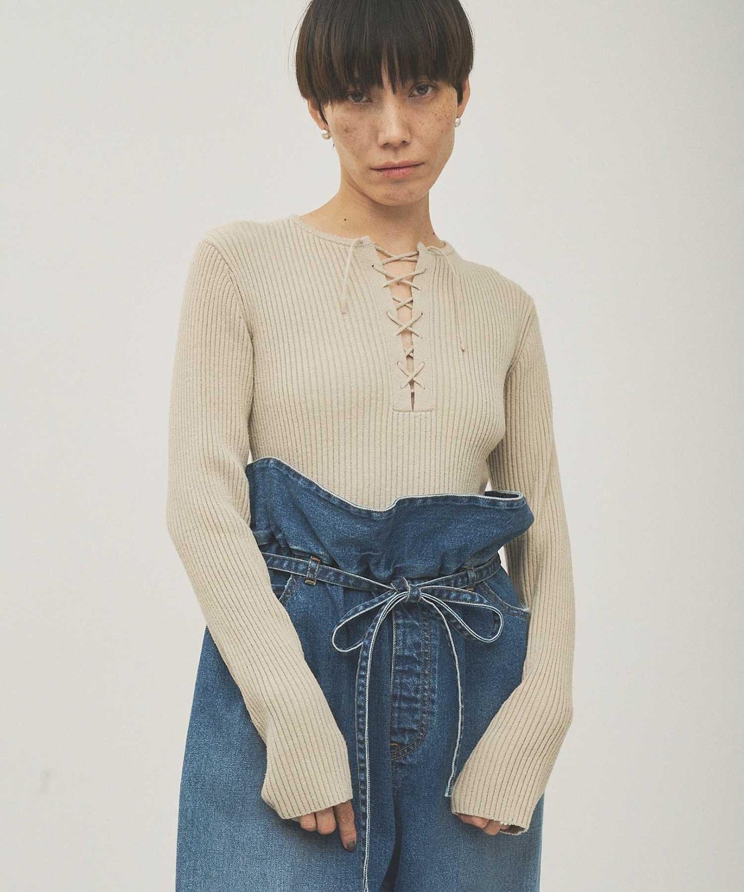 RAW SILK蕾絲繫帶套頭衫