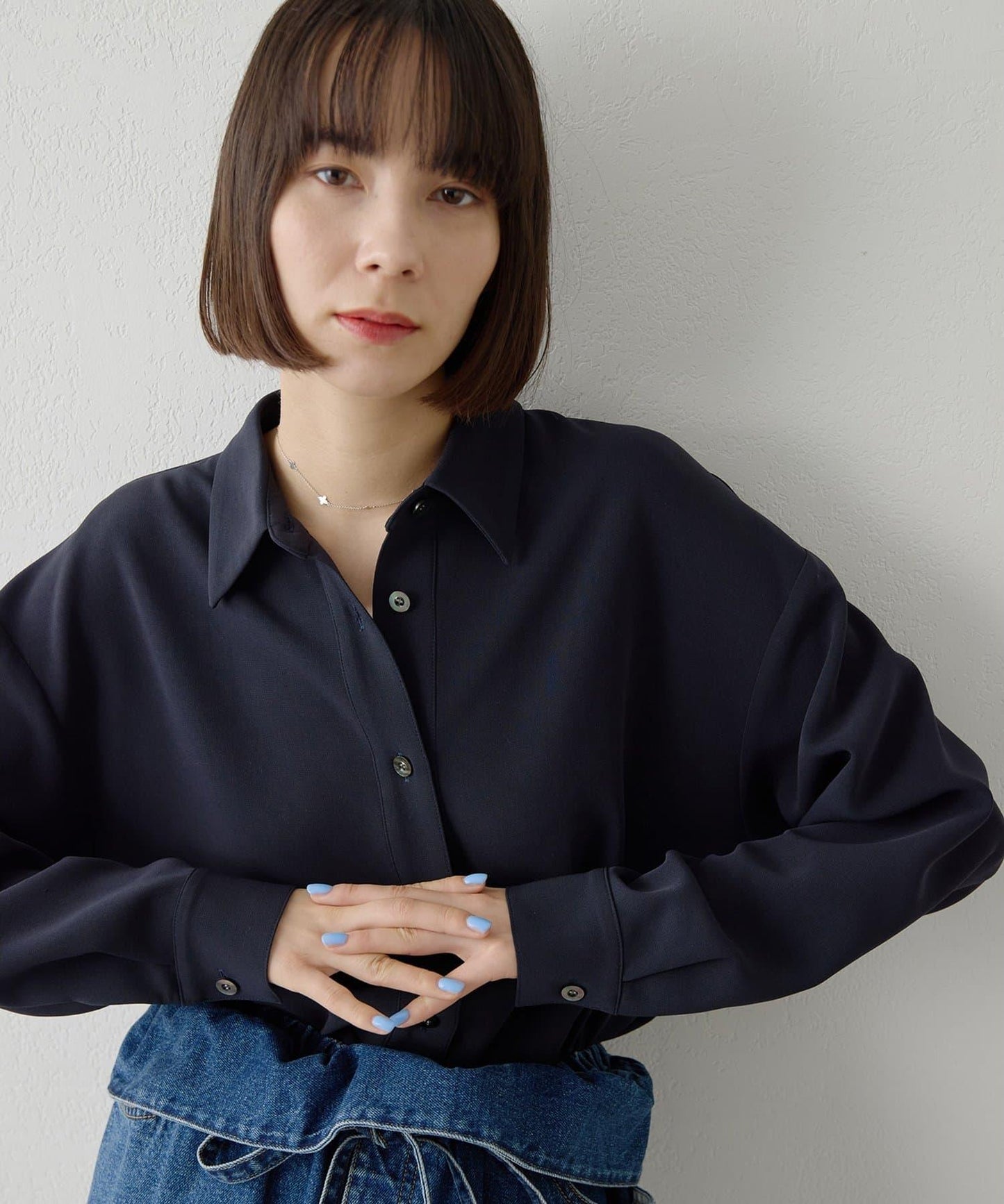 雙層斜紋V領套頭衫