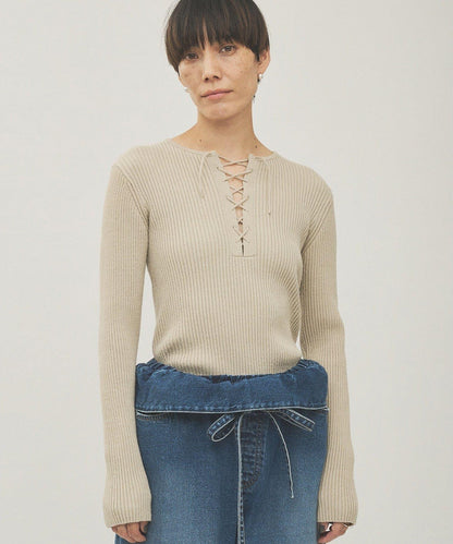 RAW SILK蕾絲繫帶套頭衫