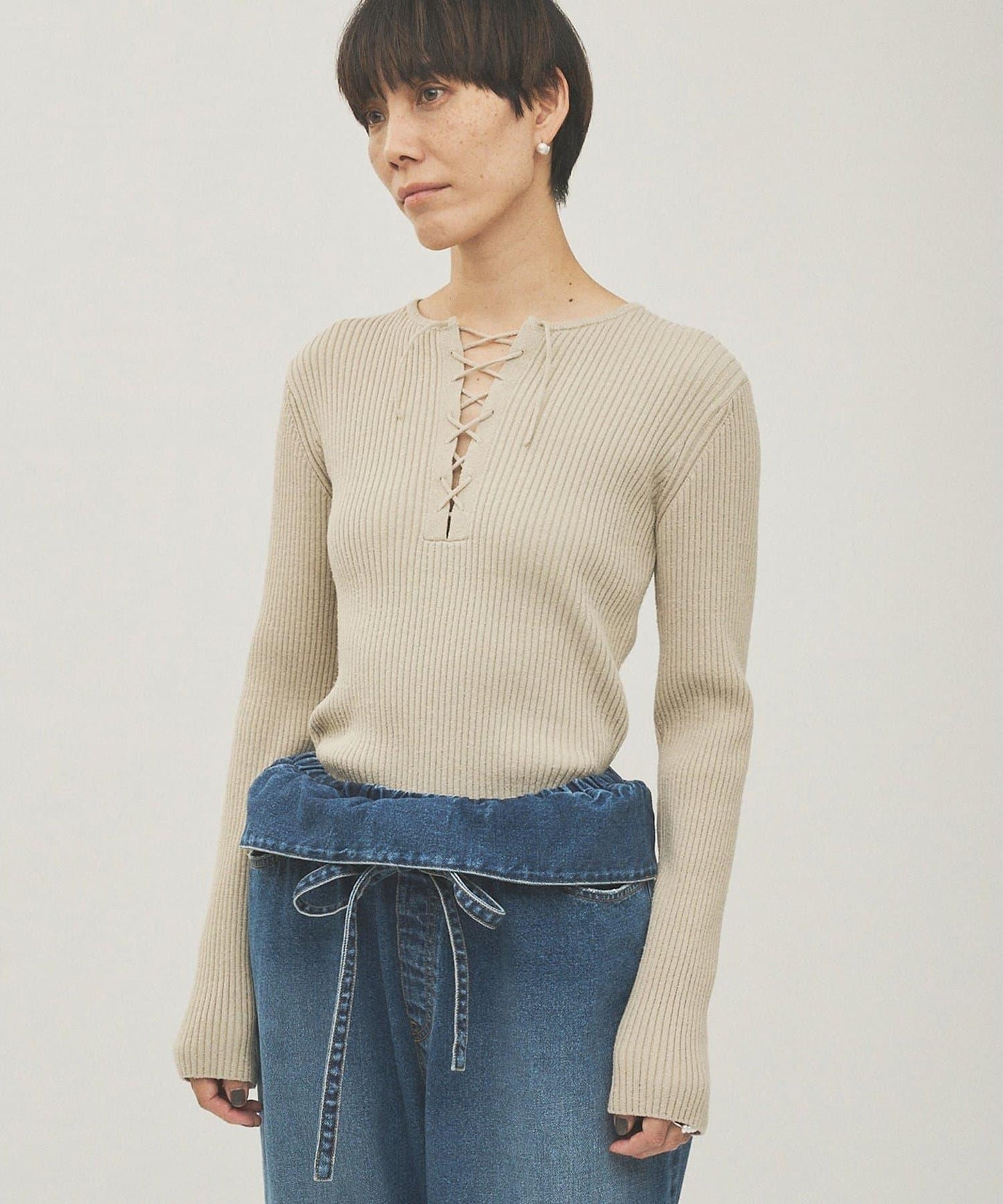 RAW SILK蕾絲繫帶套頭衫