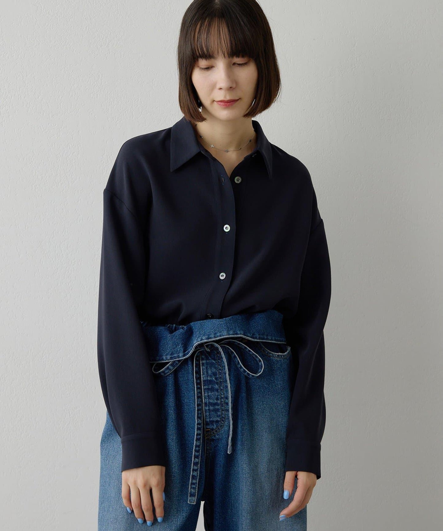 雙層斜紋V領套頭衫