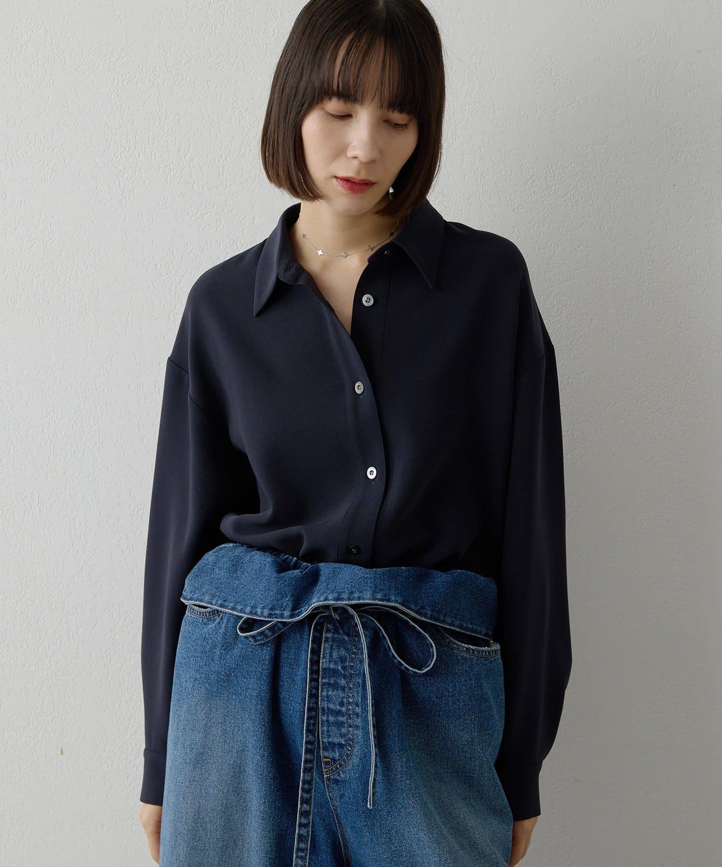 雙層斜紋V領套頭衫