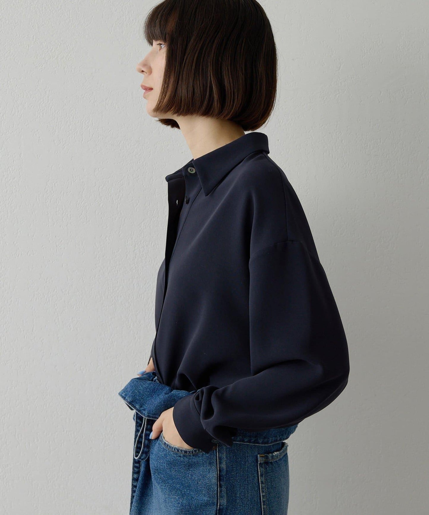 雙層斜紋V領套頭衫