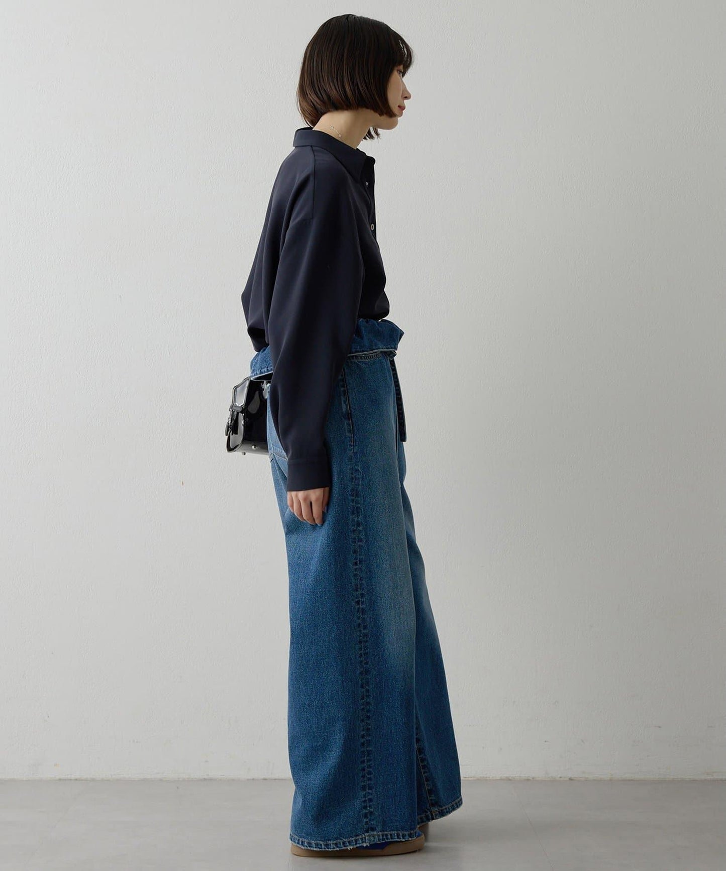 雙層斜紋V領套頭衫