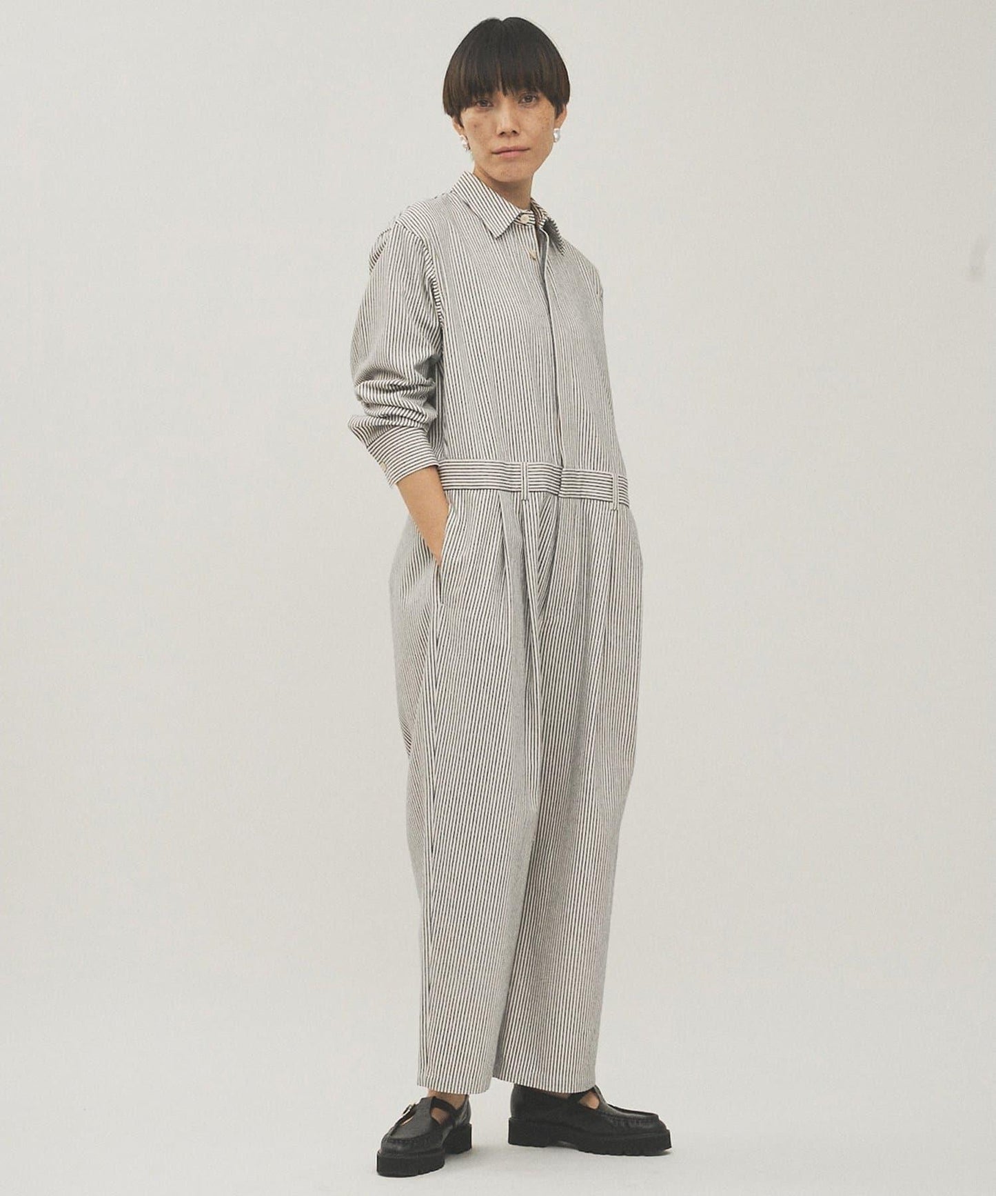 條紋牛仔連體褲