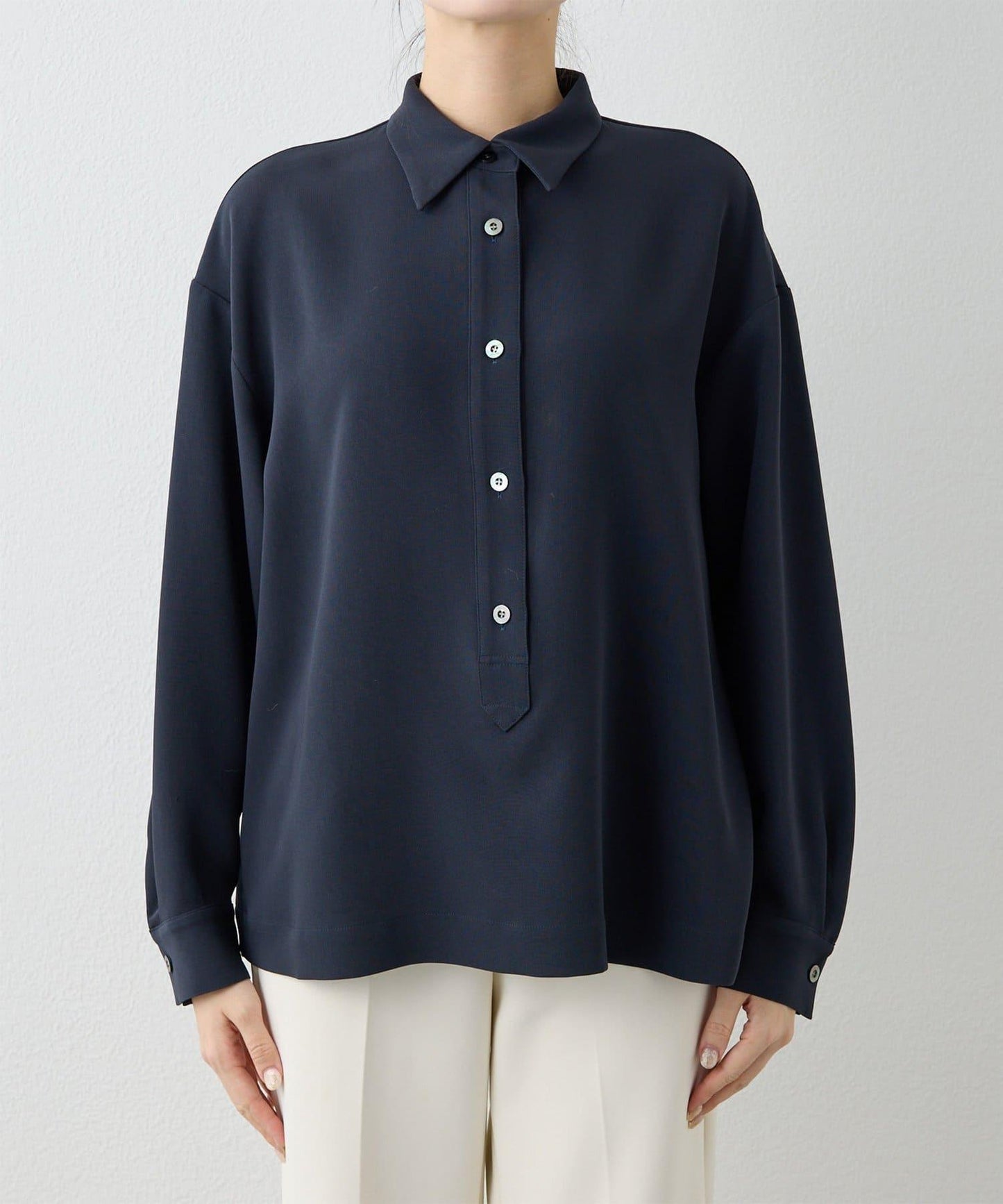 雙層斜紋V領套頭衫