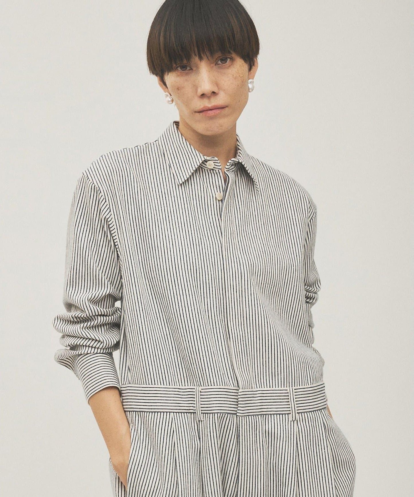 條紋牛仔連體褲