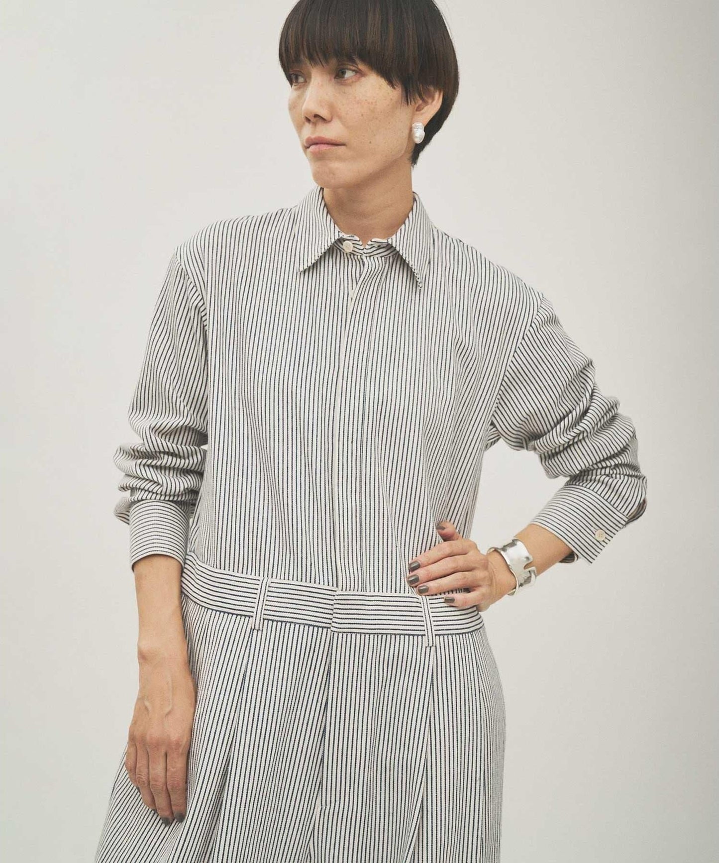 條紋牛仔連體褲