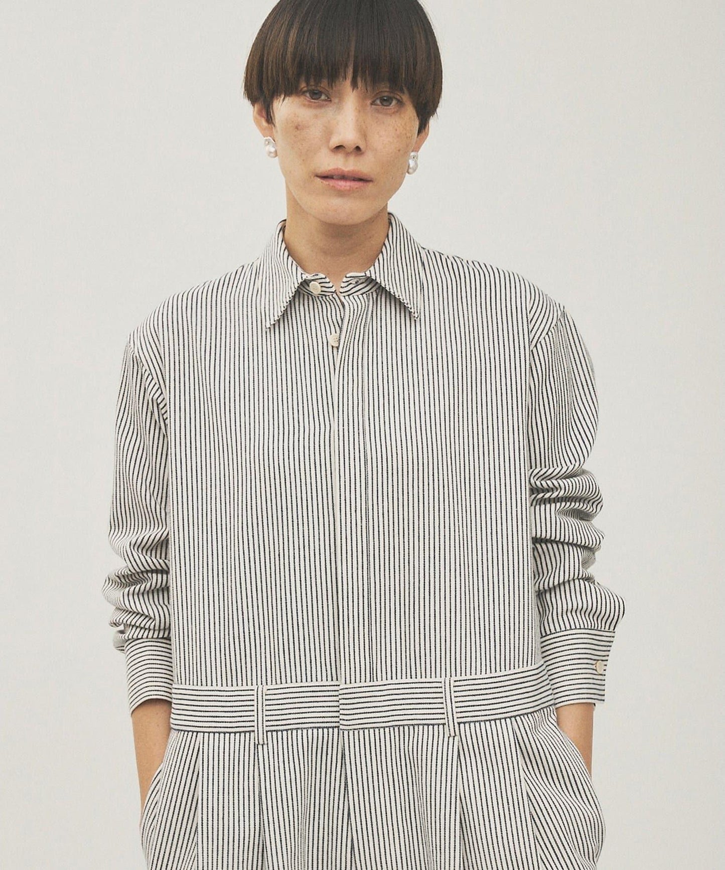 條紋牛仔連體褲