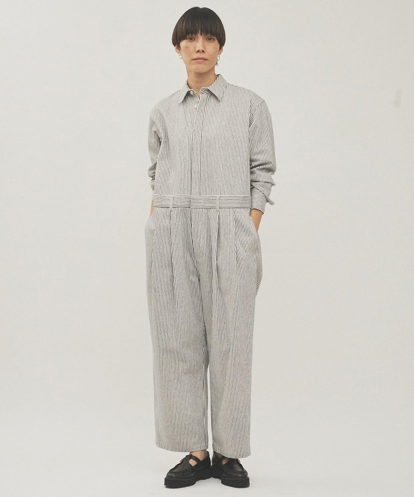 條紋牛仔連體褲