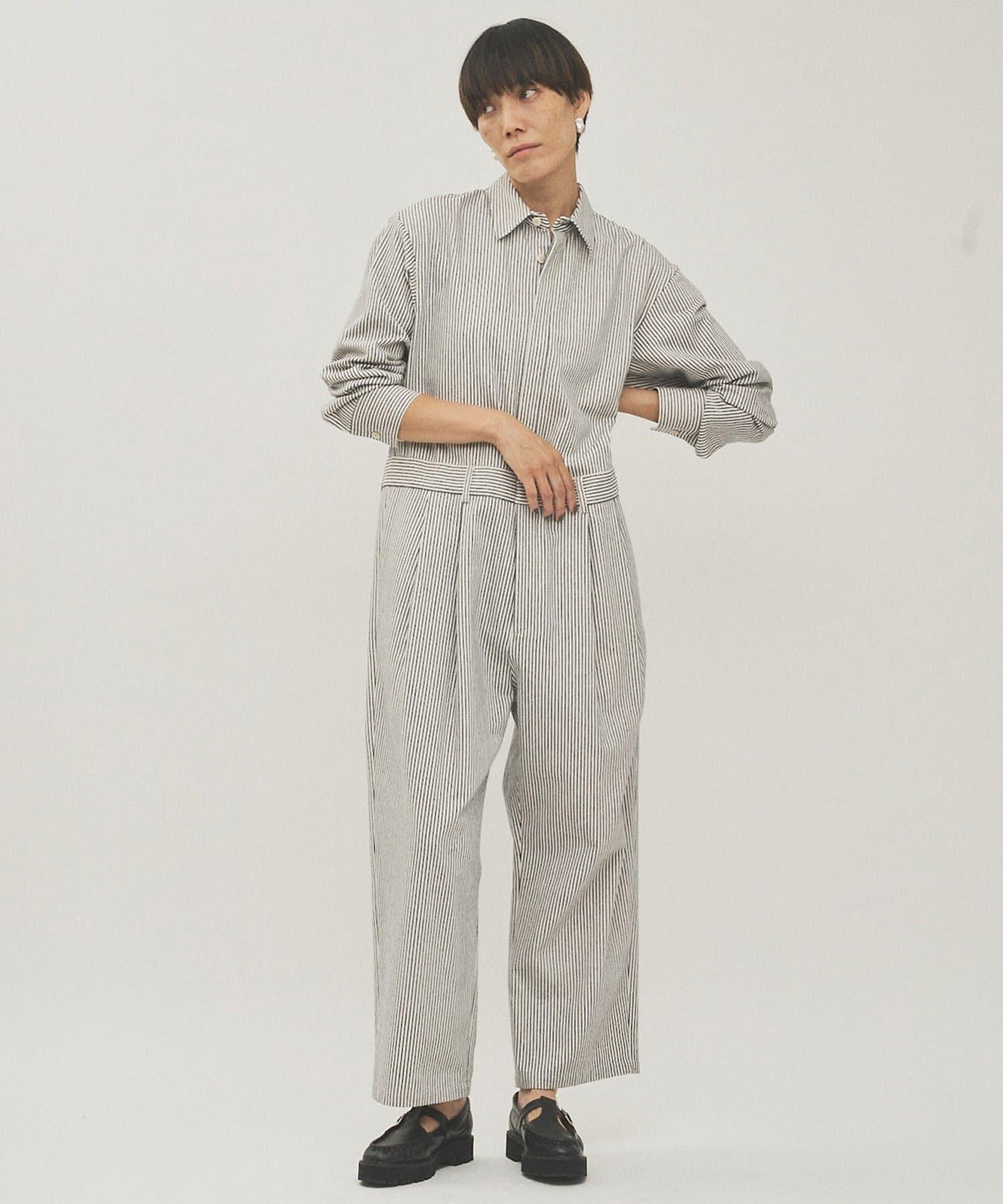 條紋牛仔連體褲