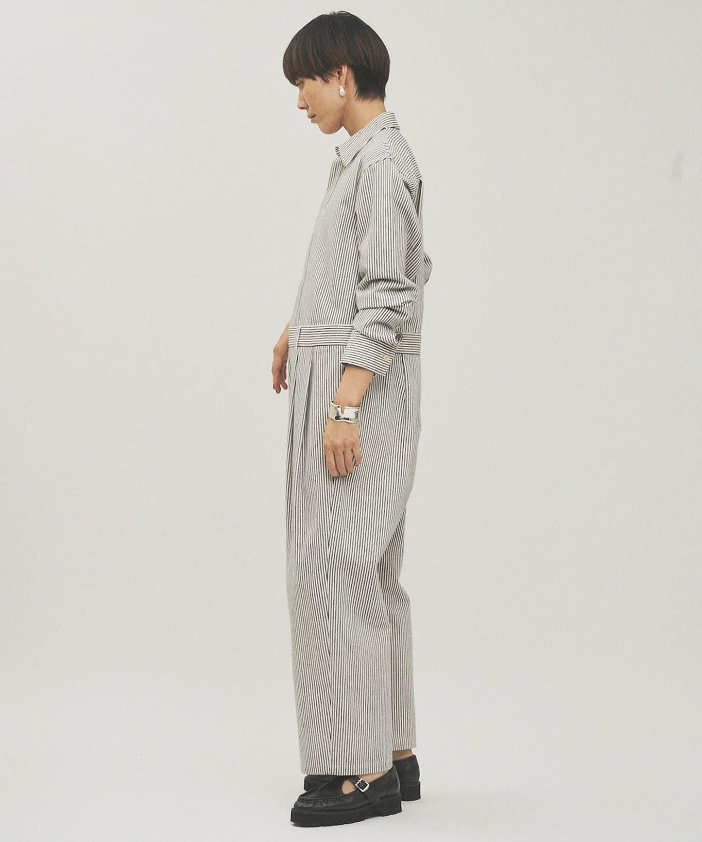 條紋牛仔連體褲