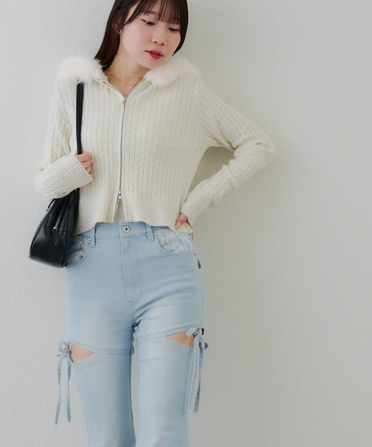 冬季流行單品♪【RMAF】亮片麻花毛絨連帽衫