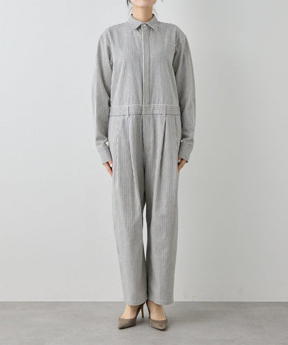 條紋牛仔連體褲