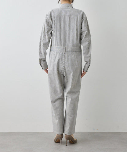 條紋牛仔連體褲