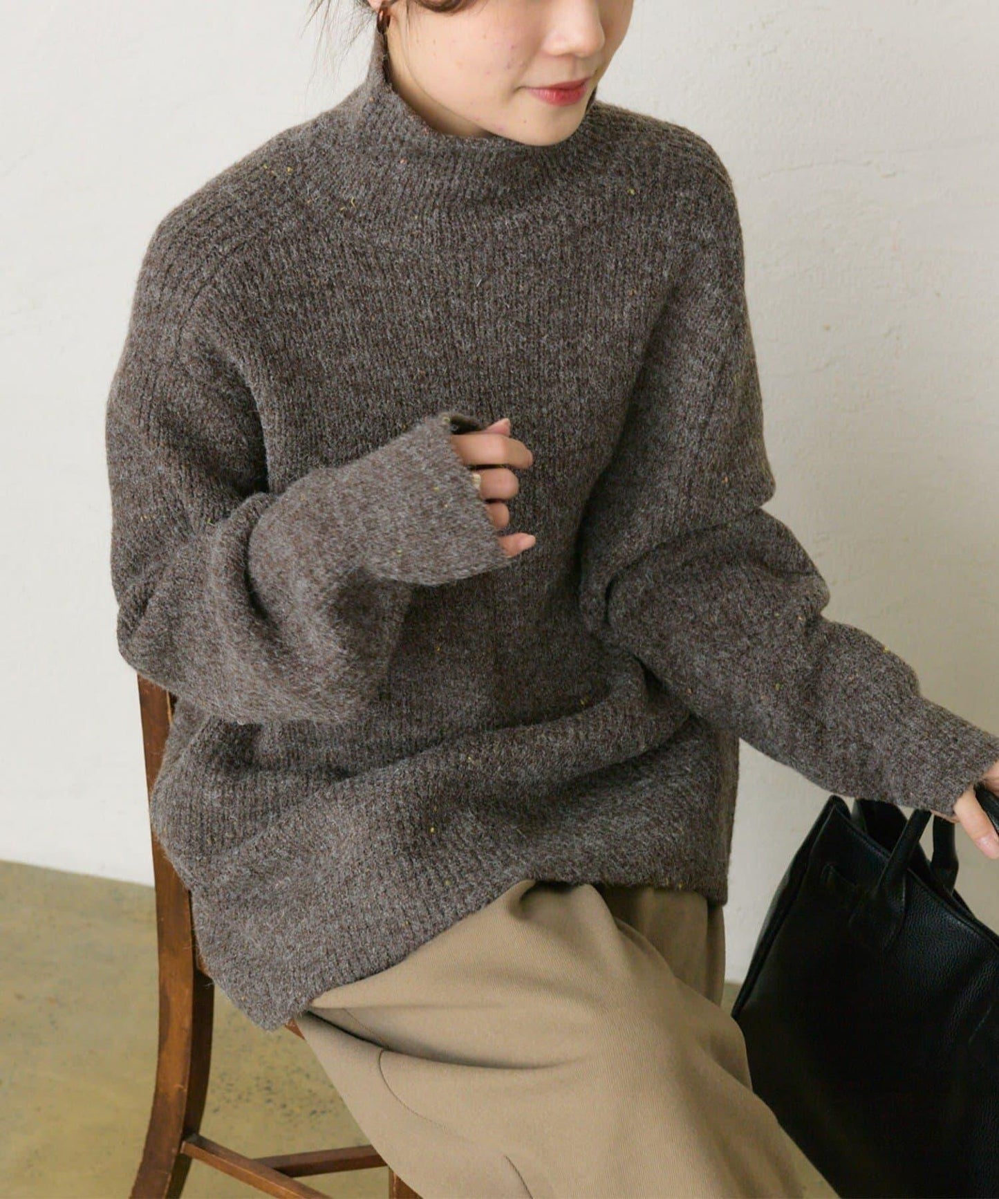 彩點高領針織套頭衫