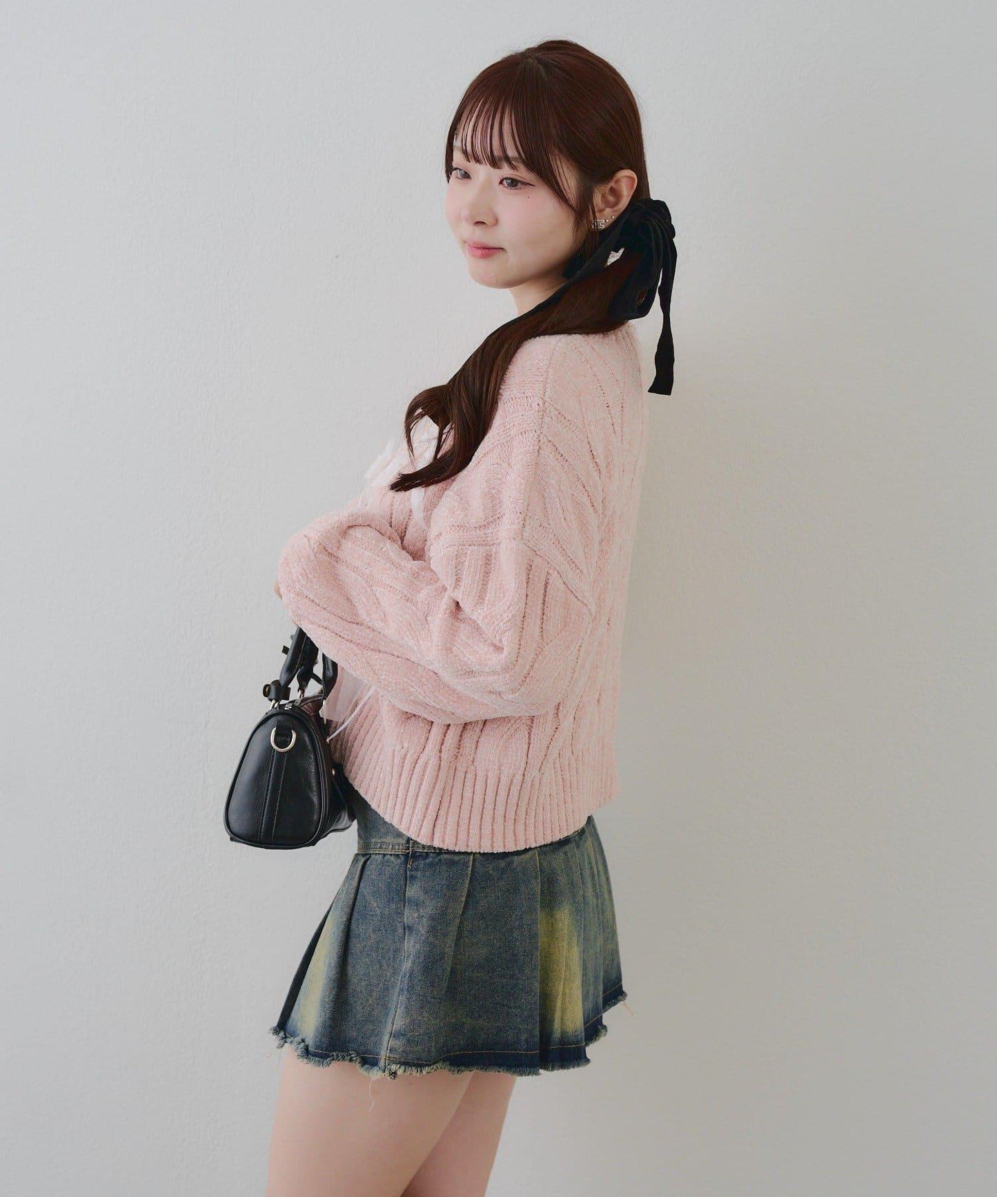 歐根紗蝴蝶結毛線針織衫