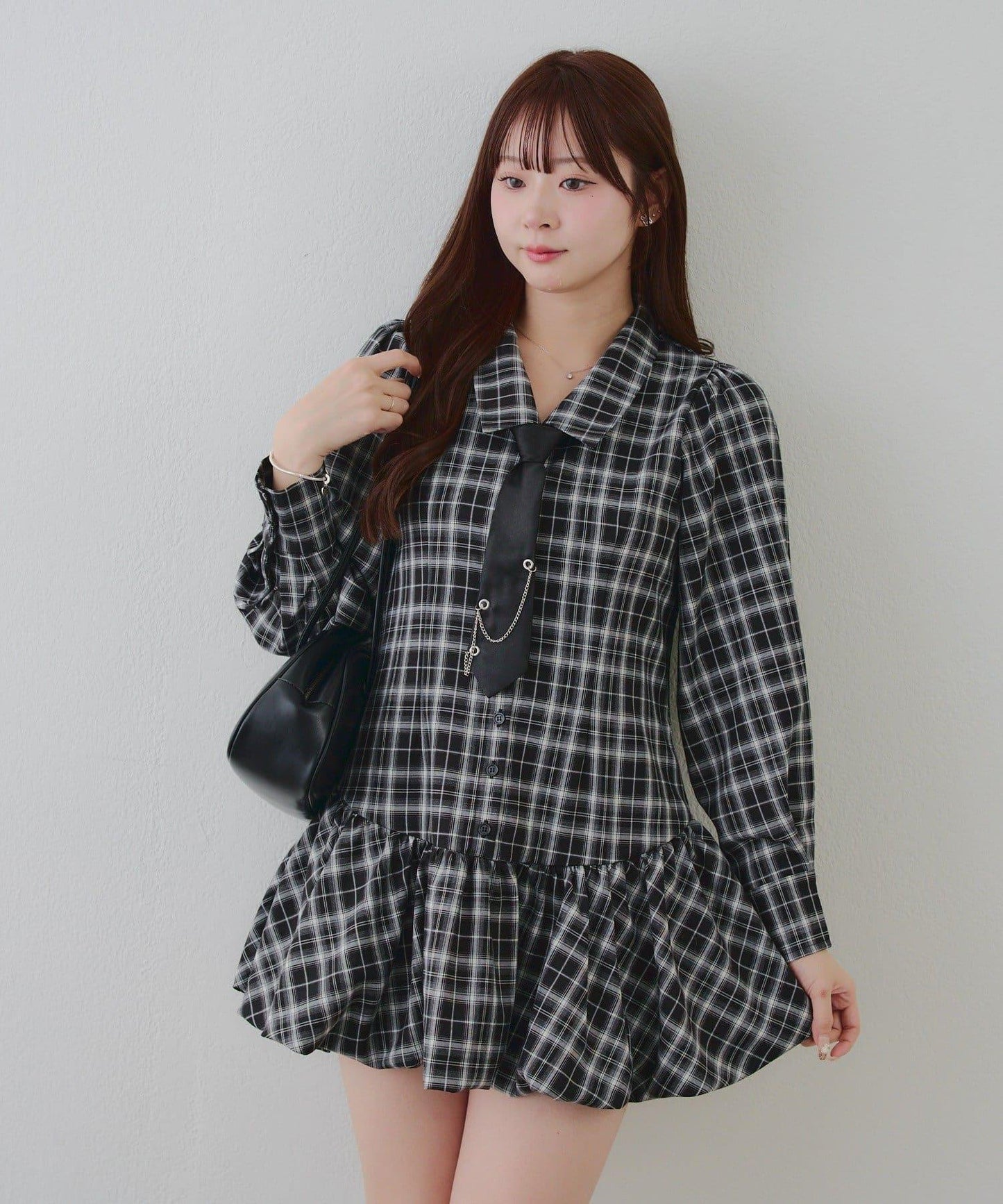 春季♡【RMAF】帶領帶下襬泡泡袖迷你連衣裙