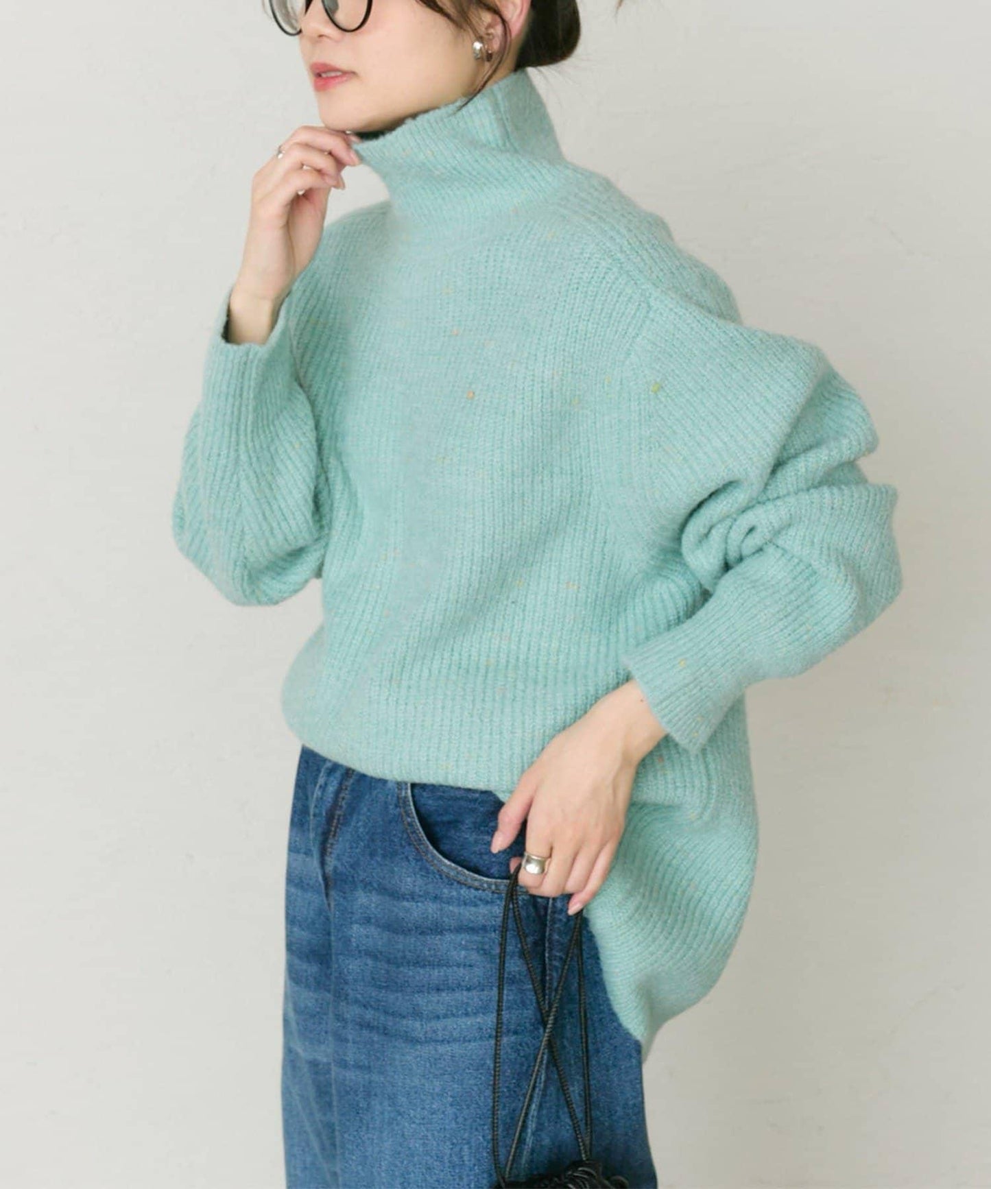 彩點高領針織套頭衫