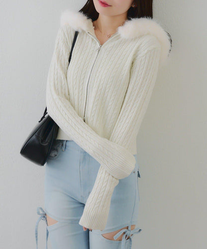 冬季流行單品♪【RMAF】亮片麻花毛絨連帽衫