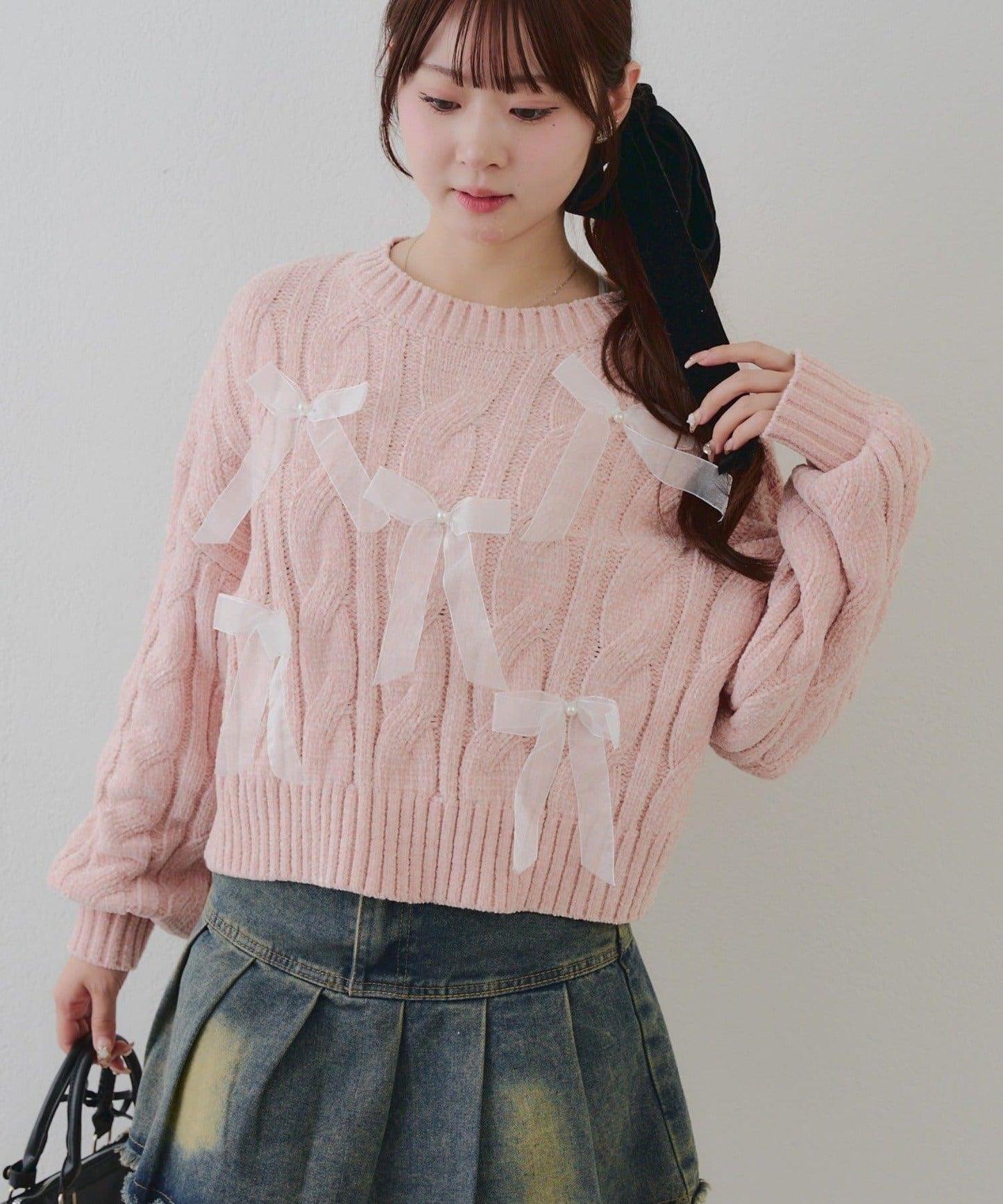 歐根紗蝴蝶結毛線針織衫